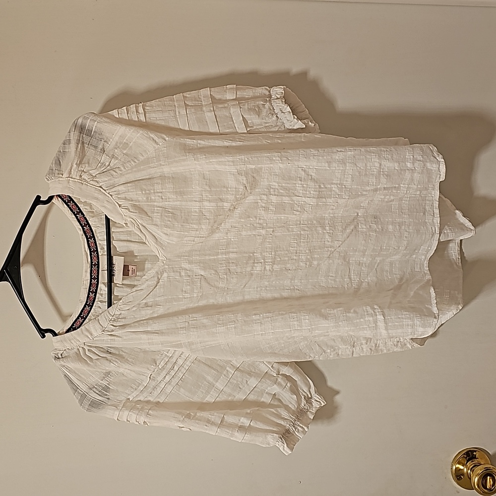 Knox Rose Boho Style Shirt Small Puff Sleeve White